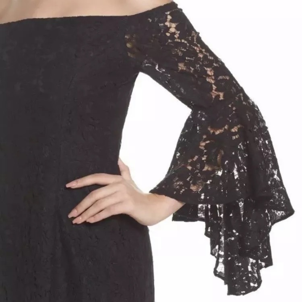 Chelsea28 Black Womens Lace Off-Shoulder Dress